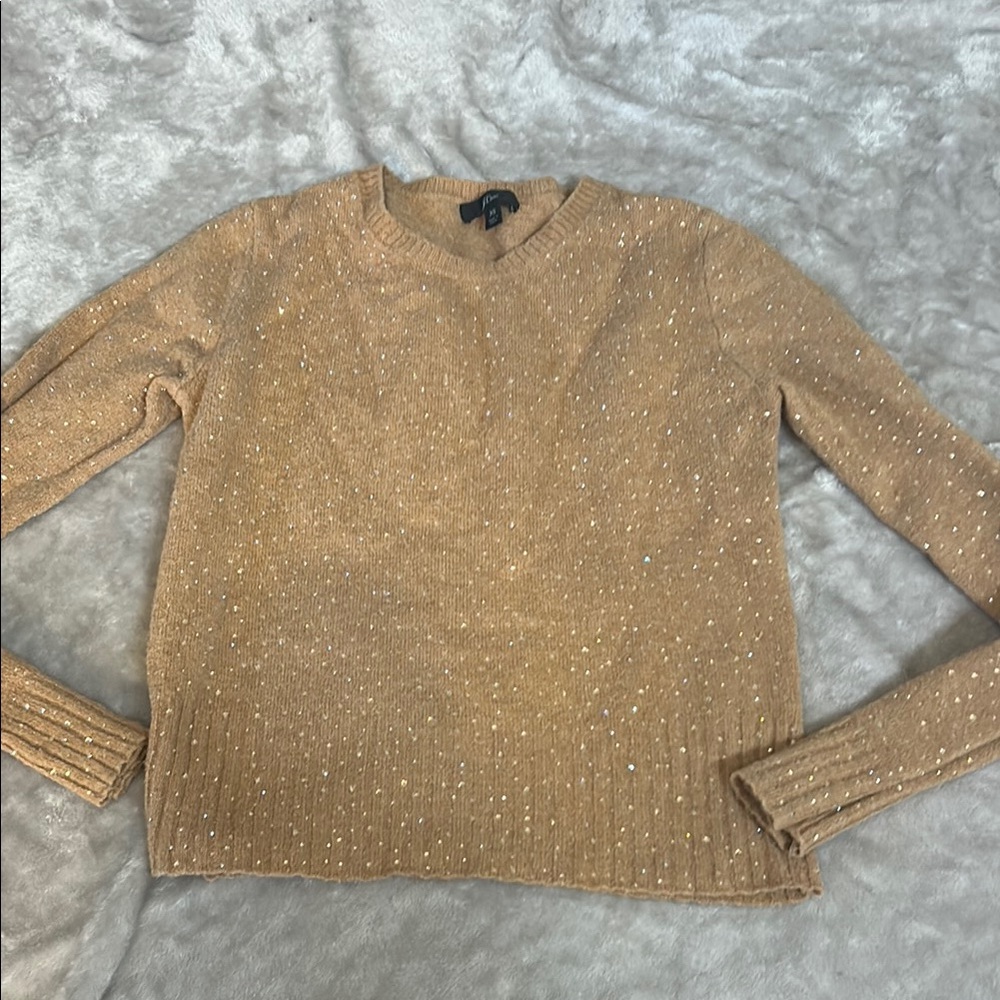 J crew camel rhinestone wool blend sweater